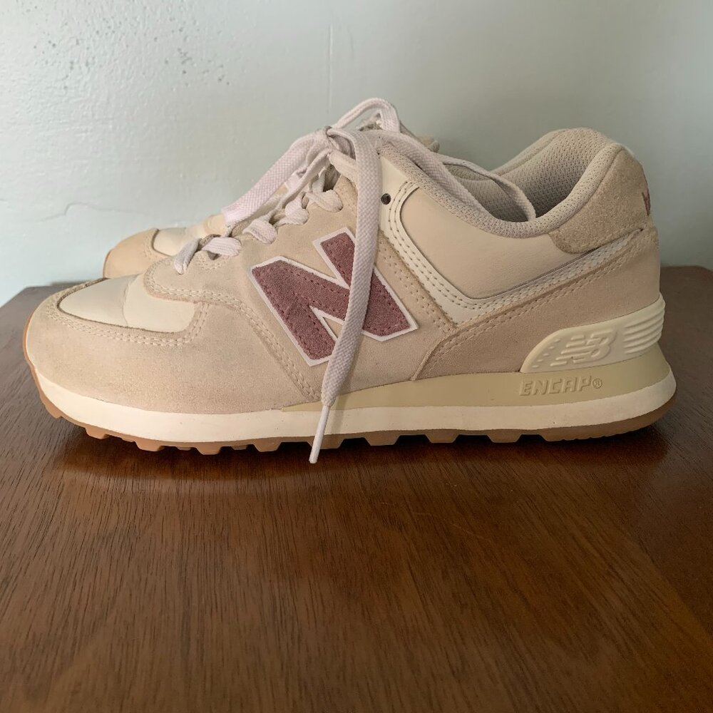 New Balance #574 Sneakers Color: Linen with Light Purple/Mauve